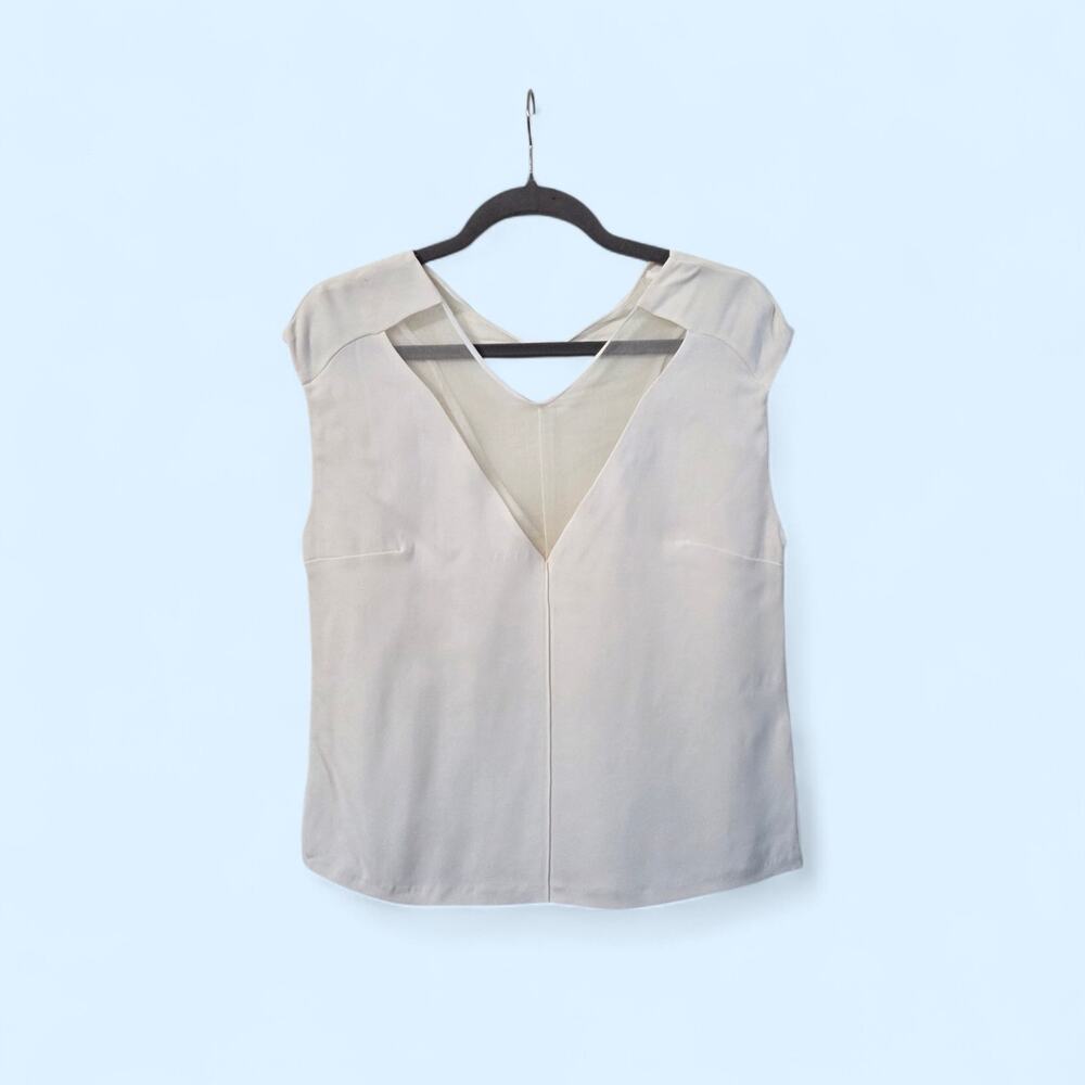 Sandro Paris Chiffon Illusion V-Neck Sleeveless Off-White Boxy Blouse, US Size 4